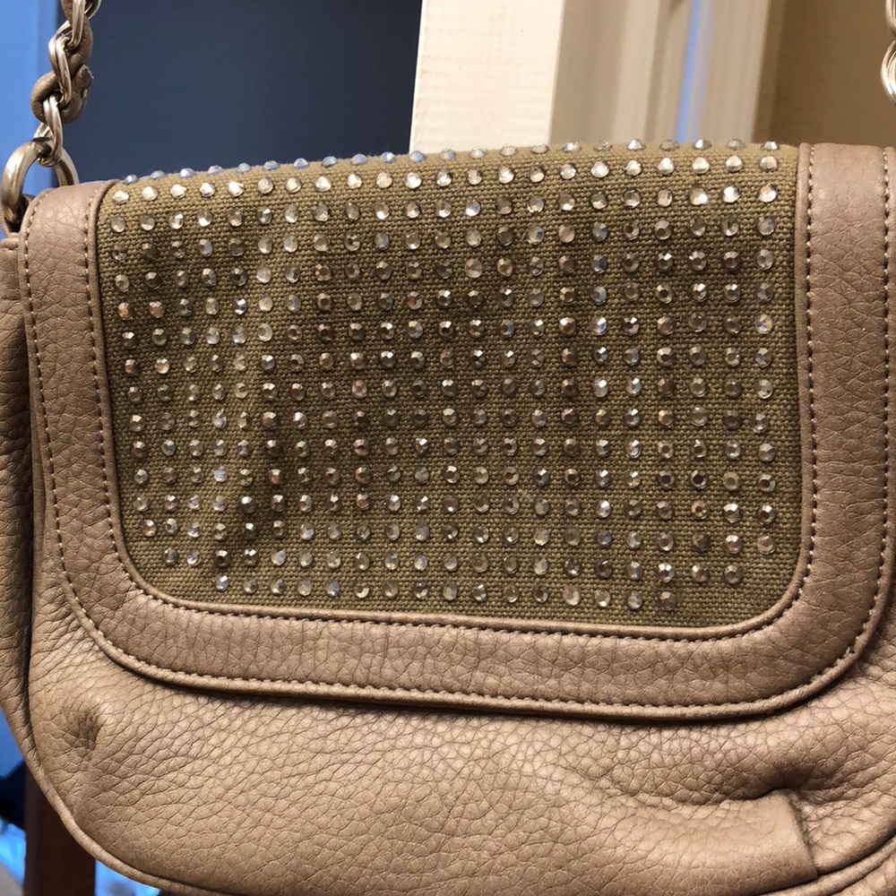 Beige vegan cross body w clear studs